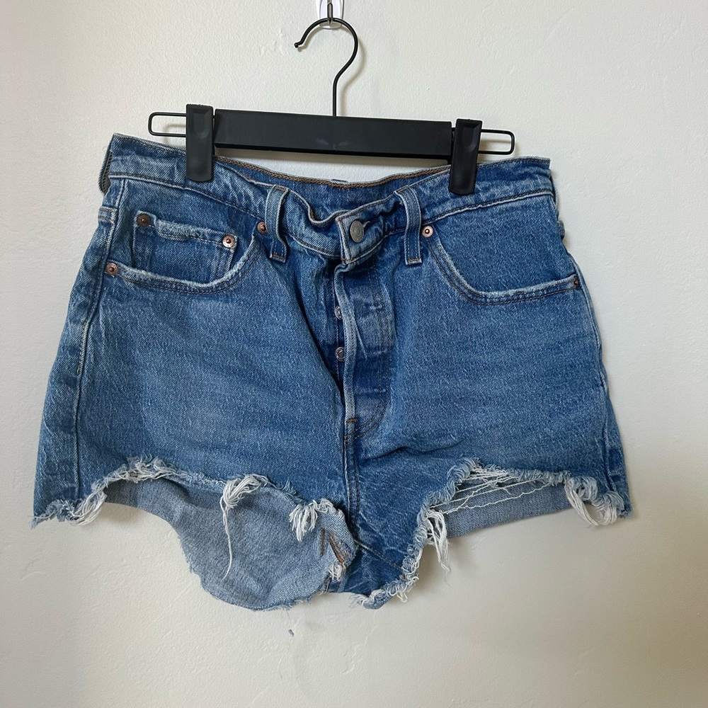 Levi's Blue Jean Shorts Distressed Raw Hem 501